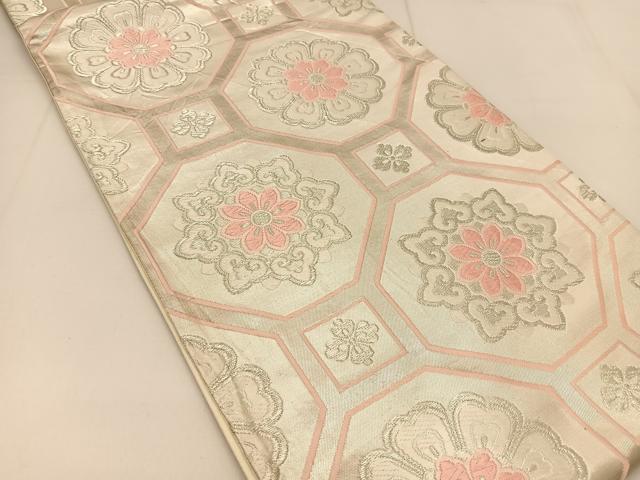 平和屋着物◎六通柄袋帯 唐織 蜀江花文 銀糸 正絹 逸品 BAAT8063yc