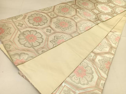 平和屋着物◎六通柄袋帯 唐織 蜀江花文 銀糸 正絹 逸品 BAAT8063yc