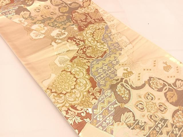 平和屋着物◎六通柄袋帯　有栖川花文　金糸　正絹　逸品　BAAT8067yc