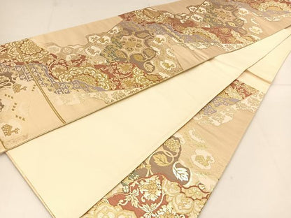 平和屋着物◎六通柄袋帯　有栖川花文　金糸　正絹　逸品　BAAT8067yc