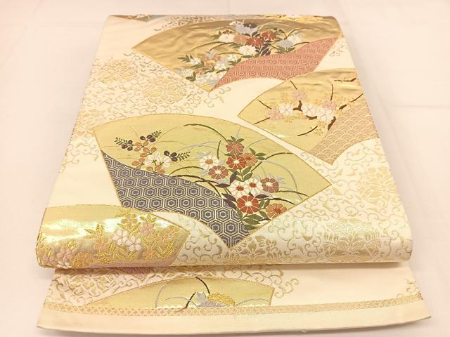 平和屋着物◎六通柄袋帯 唐織 地紙花文 金糸 正絹 逸品 BAAT8068yc