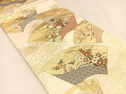 平和屋着物◎六通柄袋帯 唐織 地紙花文 金糸 正絹 逸品 BAAT8068yc