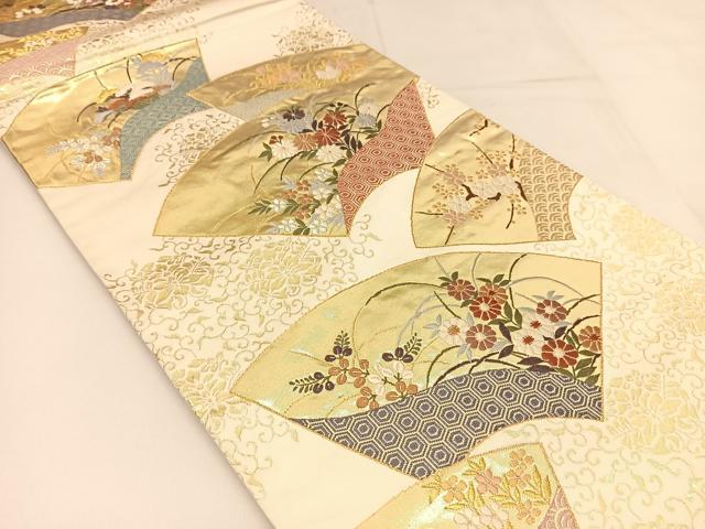 平和屋着物◎六通柄袋帯 唐織 地紙花文 金糸 正絹 逸品 BAAT8068yc