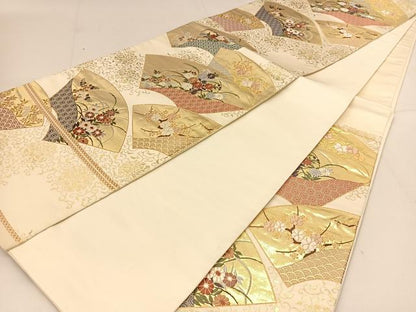 平和屋着物◎六通柄袋帯 唐織 地紙花文 金糸 正絹 逸品 BAAT8068yc