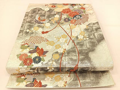 平和屋着物◎佐賀錦 六通柄袋帯 唐織 雪輪動物丸文 金銀糸 正絹 逸品 BAAT8069yc