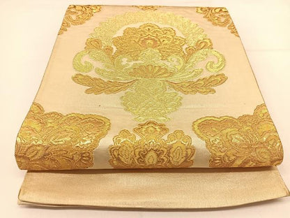平和屋着物◎六通柄袋帯 宝相華 金糸 正絹 逸品 BAAT8073yc