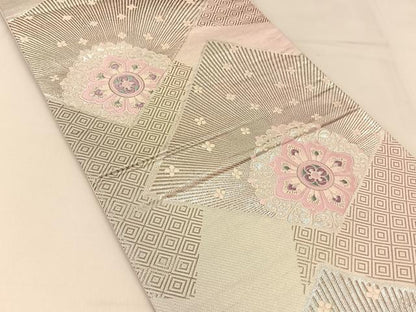 平和屋着物◎六通柄袋帯 唐織 入子菱正倉院花文 銀糸 正絹 逸品 BAAT8094yc