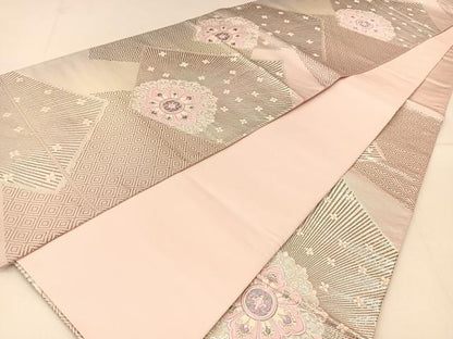 平和屋着物◎六通柄袋帯 唐織 入子菱正倉院花文 銀糸 正絹 逸品 BAAT8094yc