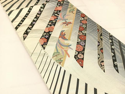 平和屋着物◎六通柄袋帯 唐織 小袖の調べ 鳳凰花文 銀糸 正絹 逸品 BAAT8098yc