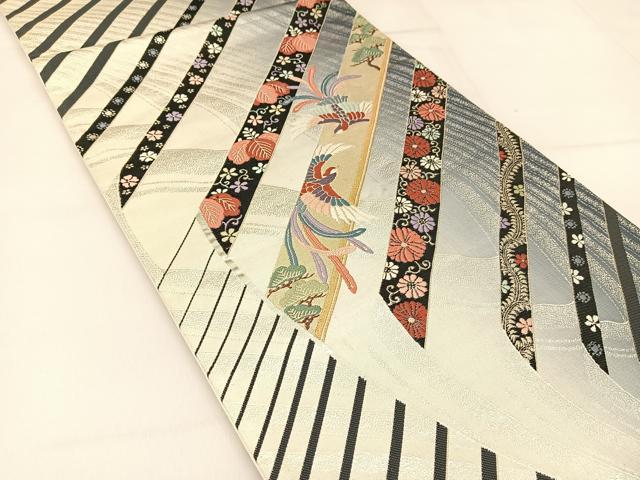 平和屋着物◎六通柄袋帯 唐織 小袖の調べ 鳳凰花文 銀糸 正絹 逸品 BAAT8098yc