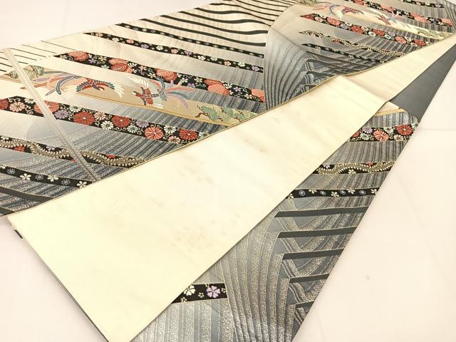 平和屋着物◎六通柄袋帯 唐織 小袖の調べ 鳳凰花文 銀糸 正絹 逸品 BAAT8098yc