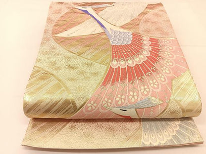 平和屋着物◎六通柄袋帯 唐織 孔雀文 金銀糸 正絹 逸品 BAAT8103yc