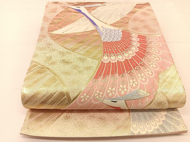 平和屋着物◎六通柄袋帯 唐織 孔雀文 金銀糸 正絹 逸品 BAAT8103yc