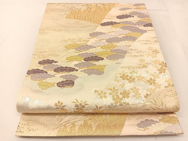 平和屋着物◎六通柄袋帯 立波風景花文 金銀糸 正絹 逸品 BAAT8105yc
