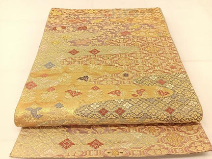平和屋着物◎六通柄袋帯 唐織 絵霞吉祥花文 金糸 正絹 逸品 BAAT8107yc