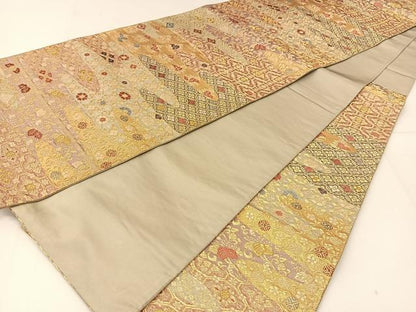 平和屋着物◎六通柄袋帯 唐織 絵霞吉祥花文 金糸 正絹 逸品 BAAT8107yc