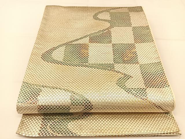 平和屋着物◎六通柄袋帯 変わり市松文様 金銀糸 正絹 逸品 BAAT8110yc