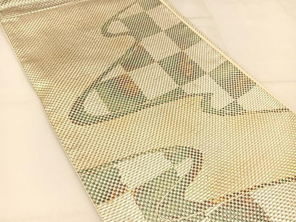 平和屋着物◎六通柄袋帯 変わり市松文様 金銀糸 正絹 逸品 BAAT8110yc