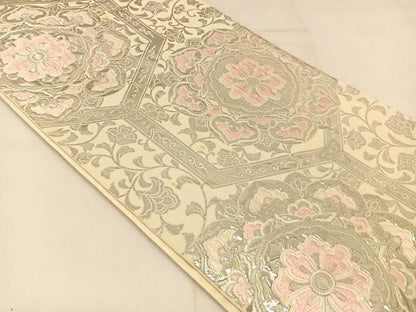 平和屋着物◎六通柄袋帯 唐織 正倉院花文 銀糸 正絹 逸品 BAAT8116yc