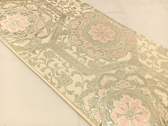 平和屋着物◎六通柄袋帯 唐織 正倉院花文 銀糸 正絹 逸品 BAAT8116yc