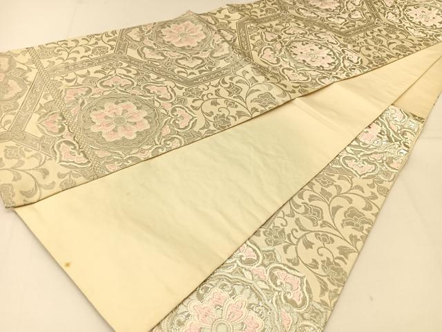 平和屋着物◎六通柄袋帯 唐織 正倉院花文 銀糸 正絹 逸品 BAAT8116yc