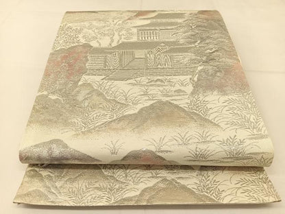 平和屋着物◎六通柄袋帯 彩京錦 プラチナ箔二重引 渡橋風景文 正絹 逸品 BAAT8127yc