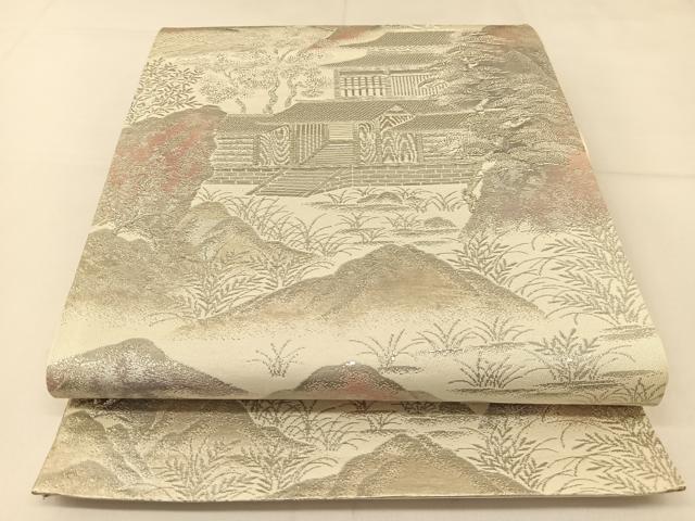 平和屋着物◎六通柄袋帯 彩京錦 プラチナ箔二重引 渡橋風景文 正絹 逸品 BAAT8127yc