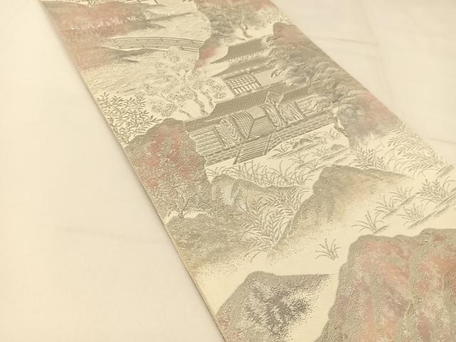 平和屋着物◎六通柄袋帯 彩京錦 プラチナ箔二重引 渡橋風景文 正絹 逸品 BAAT8127yc
