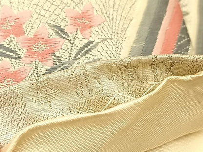 平和屋着物◎六通柄袋帯 唐織 九百錦プラチナ箔 草孔雀紋 正絹 逸品 BAAT8141yc