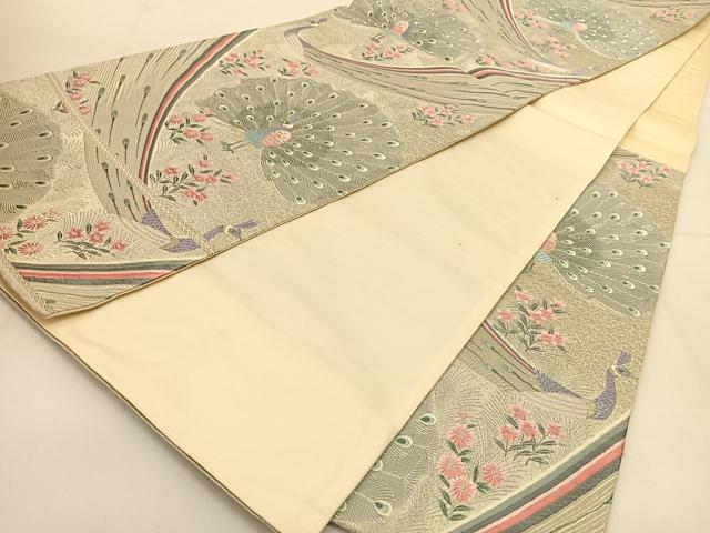 平和屋着物◎六通柄袋帯 唐織 九百錦プラチナ箔 草孔雀紋 正絹 逸品 BAAT8141yc