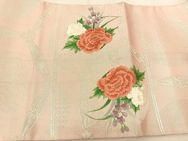平和屋着物◎六通柄袋帯 刺繍 花丸文 銀糸 正絹 逸品 BAAT8146yc