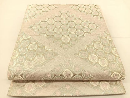 平和屋着物◎六通柄袋帯 唐織 菊菱文 銀糸 正絹 逸品 BAAT8150yc