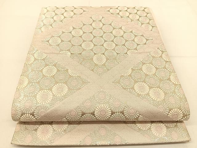 平和屋着物◎六通柄袋帯 唐織 菊菱文 銀糸 正絹 逸品 BAAT8150yc