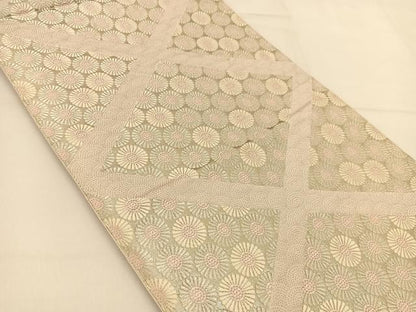 平和屋着物◎六通柄袋帯 唐織 菊菱文 銀糸 正絹 逸品 BAAT8150yc
