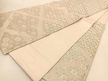 平和屋着物◎六通柄袋帯 唐織 菊菱文 銀糸 正絹 逸品 BAAT8150yc