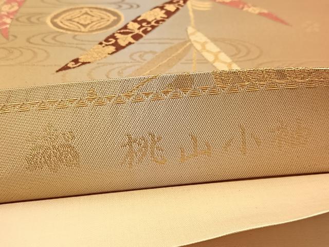 平和屋着物◎六通柄袋帯 桃山小袖 枝垂れ柳吉祥丸文 金糸 正絹 逸品 BAAT8154yc