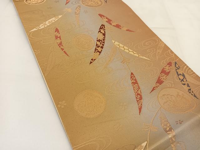 平和屋着物◎六通柄袋帯 桃山小袖 枝垂れ柳吉祥丸文 金糸 正絹 逸品 BAAT8154yc