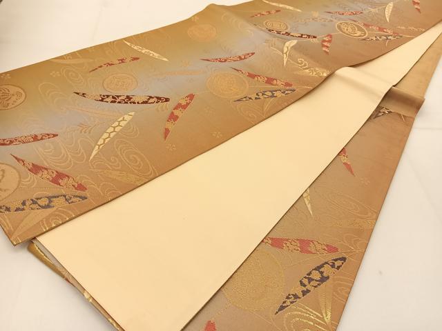 平和屋着物◎六通柄袋帯 桃山小袖 枝垂れ柳吉祥丸文 金糸 正絹 逸品 BAAT8154yc