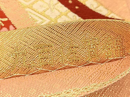 平和屋着物◎佐賀錦 六通柄袋帯 唐織 結び熨斗吉祥飛鶴文 金糸 正絹 逸品 BAAT8155yc