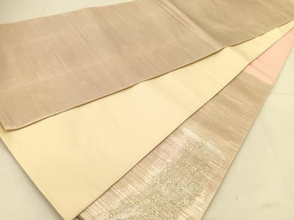 平和屋着物◎太鼓柄袋帯　孔雀文　銀糸　正絹　逸品　BAAT8160yc