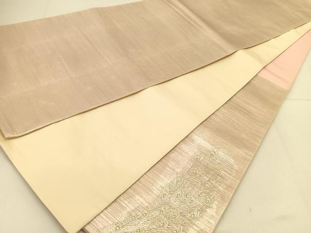 平和屋着物◎太鼓柄袋帯　孔雀文　銀糸　正絹　逸品　BAAT8160yc