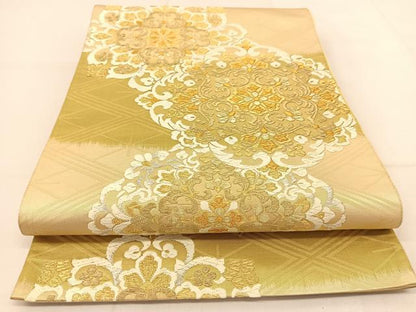 平和屋着物◎六通柄袋帯 唐織 正倉院花文 金銀糸 正絹 逸品 BAAT8161yc