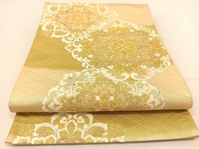 平和屋着物◎六通柄袋帯 唐織 正倉院花文 金銀糸 正絹 逸品 BAAT8161yc