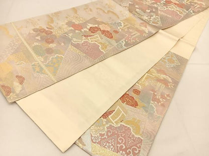 平和屋着物◎六通柄袋帯 色紙重ね御所車花文 金銀糸 正絹 逸品 BAAT8162yc