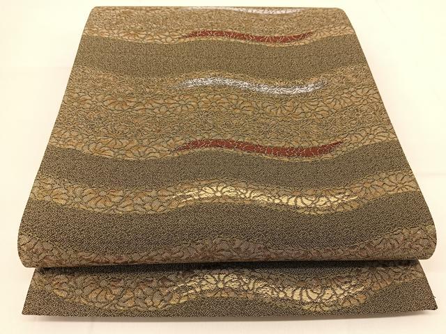 平和屋着物◎六通柄袋帯 唐織 菊水 金糸 正絹 逸品 BAAT8164yc