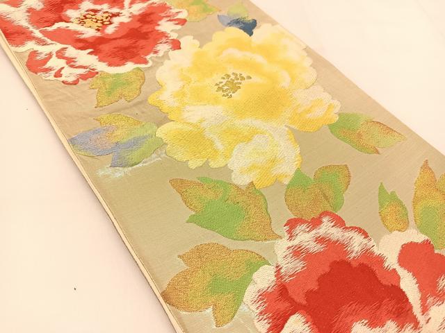 平和屋着物◎六通柄袋帯 唐織 牡丹花文 金銀糸 正絹 逸品 BAAT8169yc