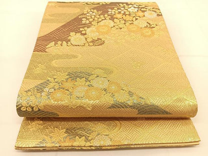 平和屋着物◎六通柄袋帯 吉祥秋草文 金銀糸 正絹 逸品 BAAT8178yc
