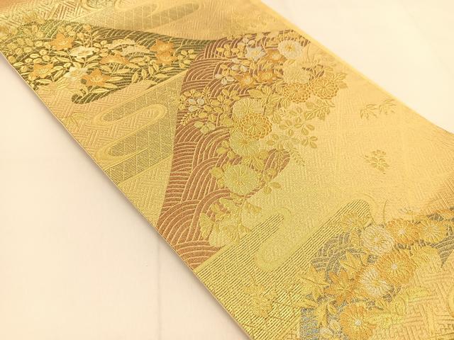 平和屋着物◎六通柄袋帯 吉祥秋草文 金銀糸 正絹 逸品 BAAT8178yc