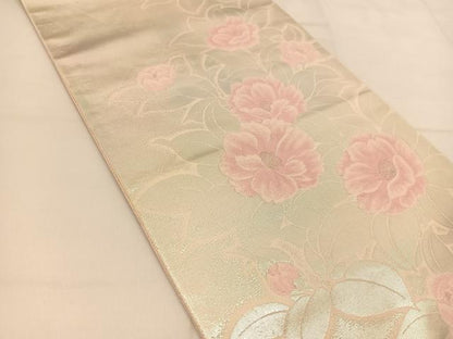 平和屋着物◎六通柄袋帯 草花文 銀糸 やまとオリジナル 正絹 逸品 BAAT8180yc