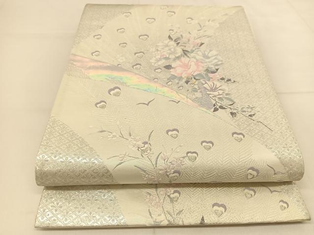 平和屋着物◎六通柄袋帯 唐織 九百織 オパール箔 孔雀花文 金銀糸 正絹 逸品 BAAT8181yc